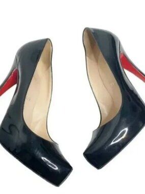 Christian Louboutin Rolando Black Patent Leather Platform Heels Pump Women's